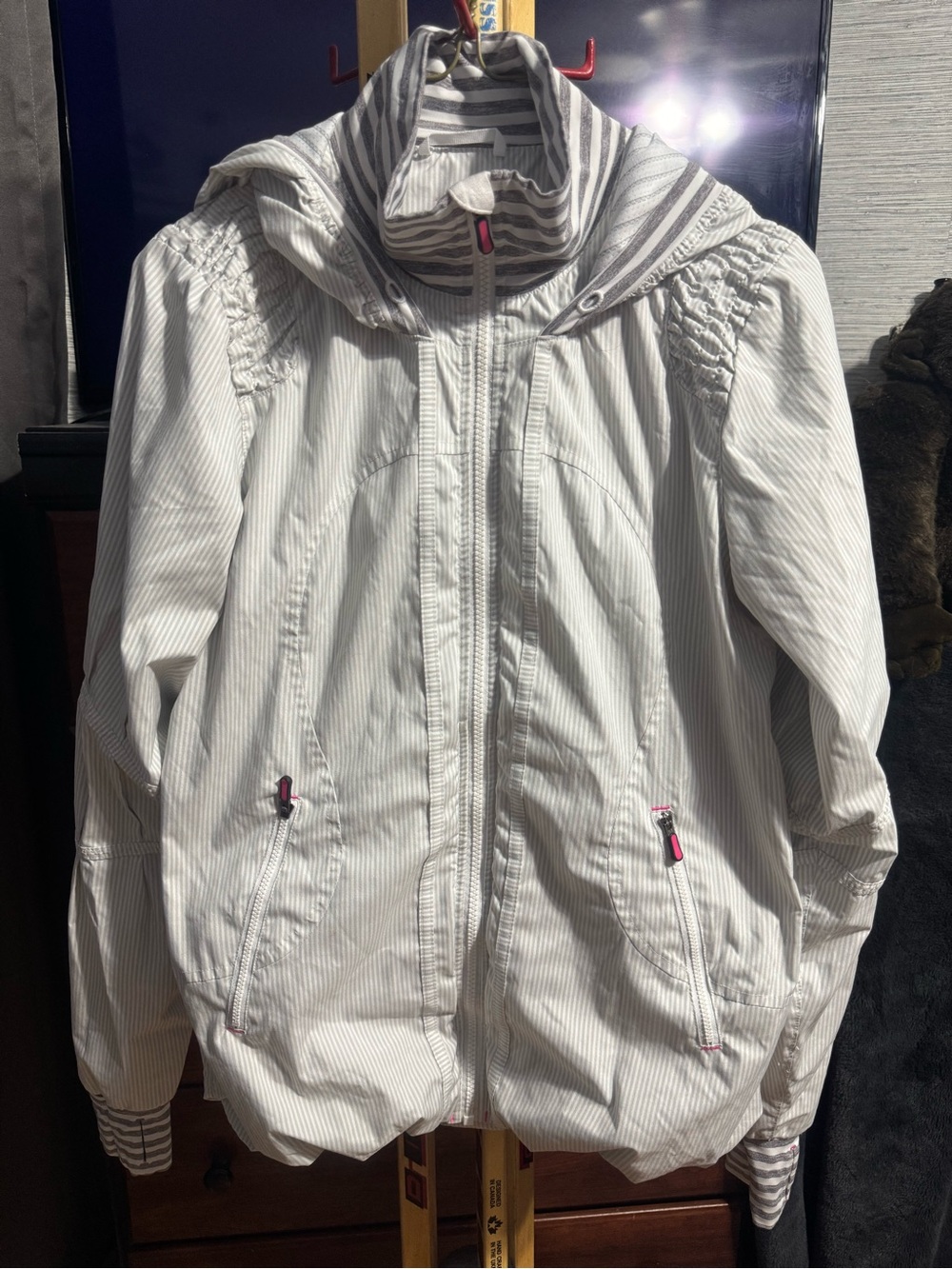 Lululemon Light Gray Pinstripe Jacket with Pink Accents!